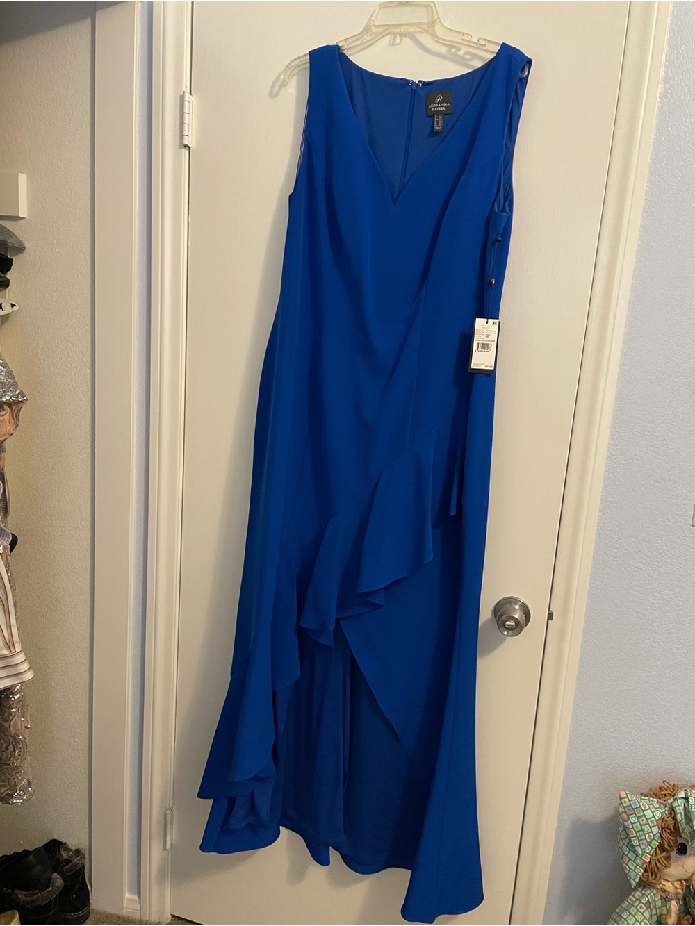 Adrianna Papell Cobalt Blue High-Low Ruffle V-Neck Dress